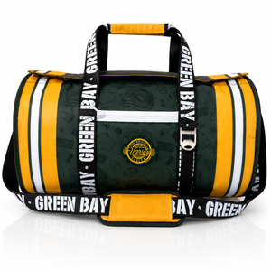 Green Bay Varsity duffel cooler, front view with handles and shoulder strap