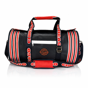 Chicago Varsity duffel cooler, front view with handles and shoulder strap