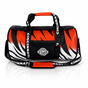 Cincinnati Varsity duffel cooler, front view with handles and shoulder strap