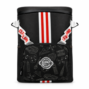 Cleveland brown cooler bag with white graphics and red accents on a white background