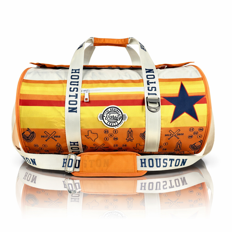Houston Baseball Varsity duffel cooler, front view with handles and shoulder strap