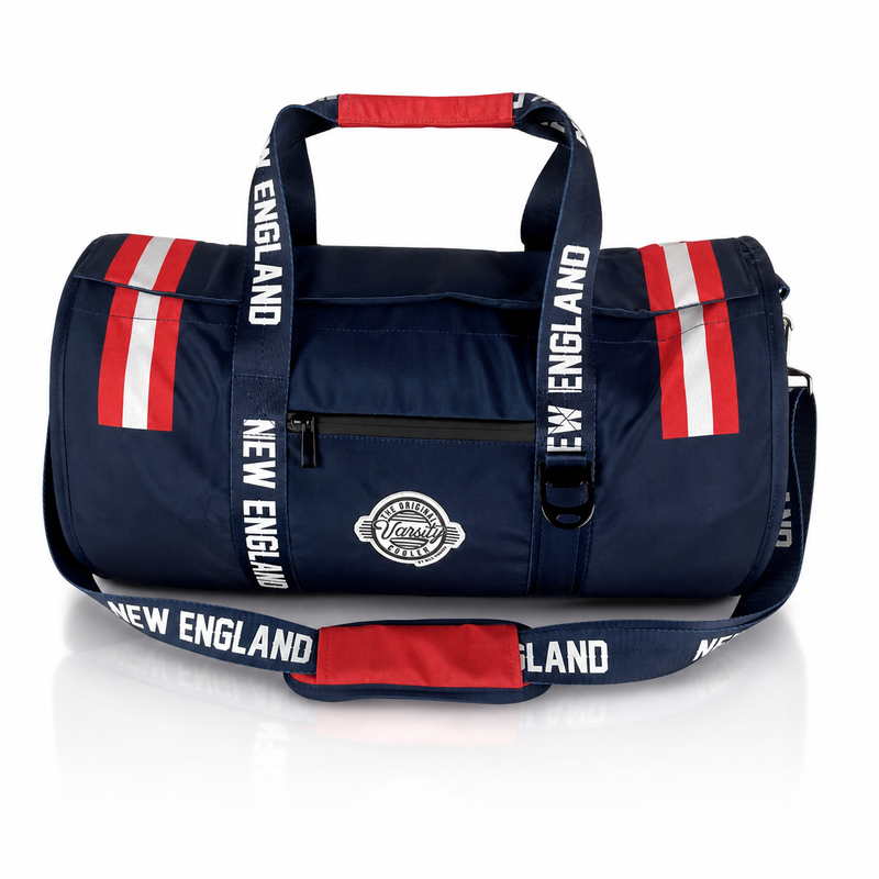 New England Varsity duffel cooler, front view with handles and shoulder strap